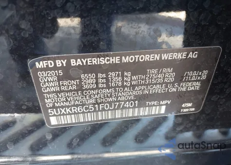 2015 BMW X5 xDrive50I from USA, damaged, VIN 5UXKR6C51F0J77401